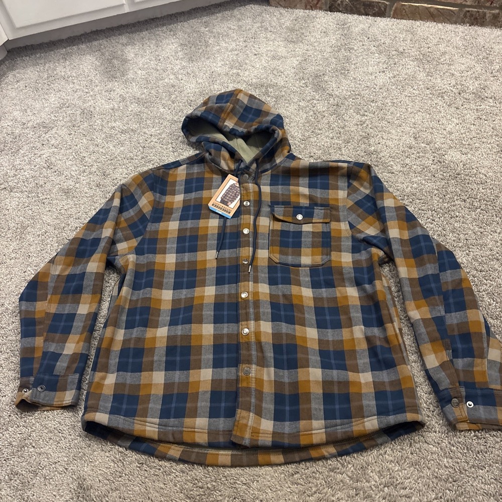 Lucky Brand Workwear Hooded Flannel Shirt Jacket Mens XXL 2XL Plaid Fleece Lined